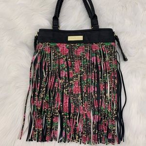 Betsey Johnson Rose and Cheetah fringe bag